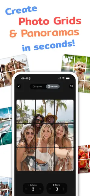 image editing tool, photo grid app, social media photo editor, panorama photo creator, InstantGrid